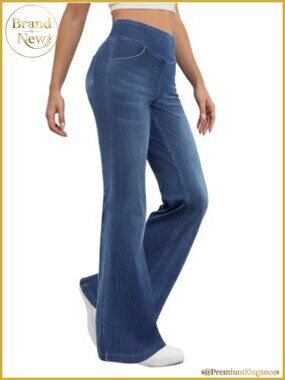 High Rise Pull On Bootcut Stretch Jeans with Pockets